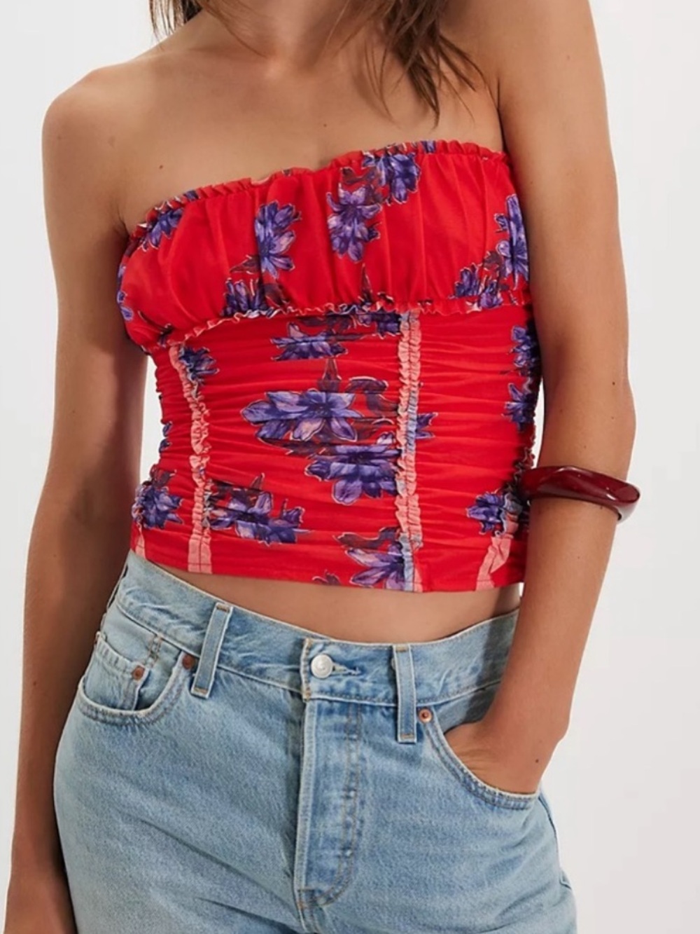 NWOT Free People Scottie Floral Red Strapless Tube Top